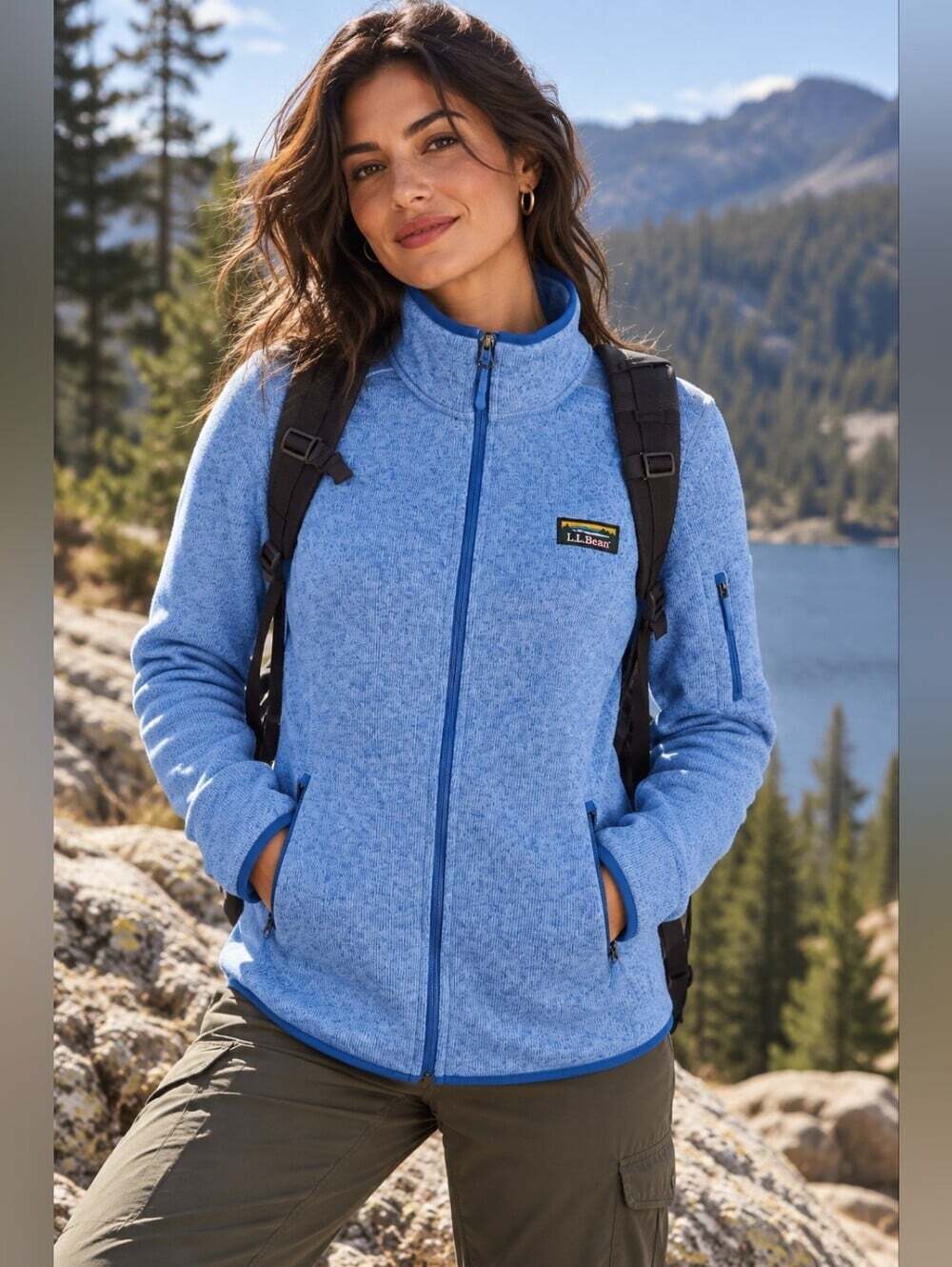 LL Bean Womens M Blue Sweater Fleece Full Zip Jacket Hiking Outdoor Gorpcore